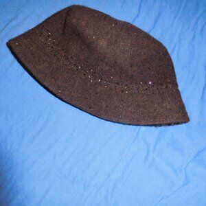 LADIES BROWN NINE WEST WOOL BLEND BEADED BUCKET HAT FALL WINTER